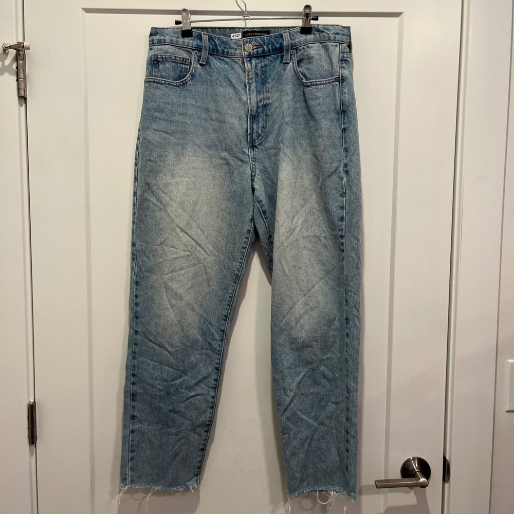 Lucky Brand Drew High Rise Mom Jean Light Wash Raw Hem Ankle 10/30A